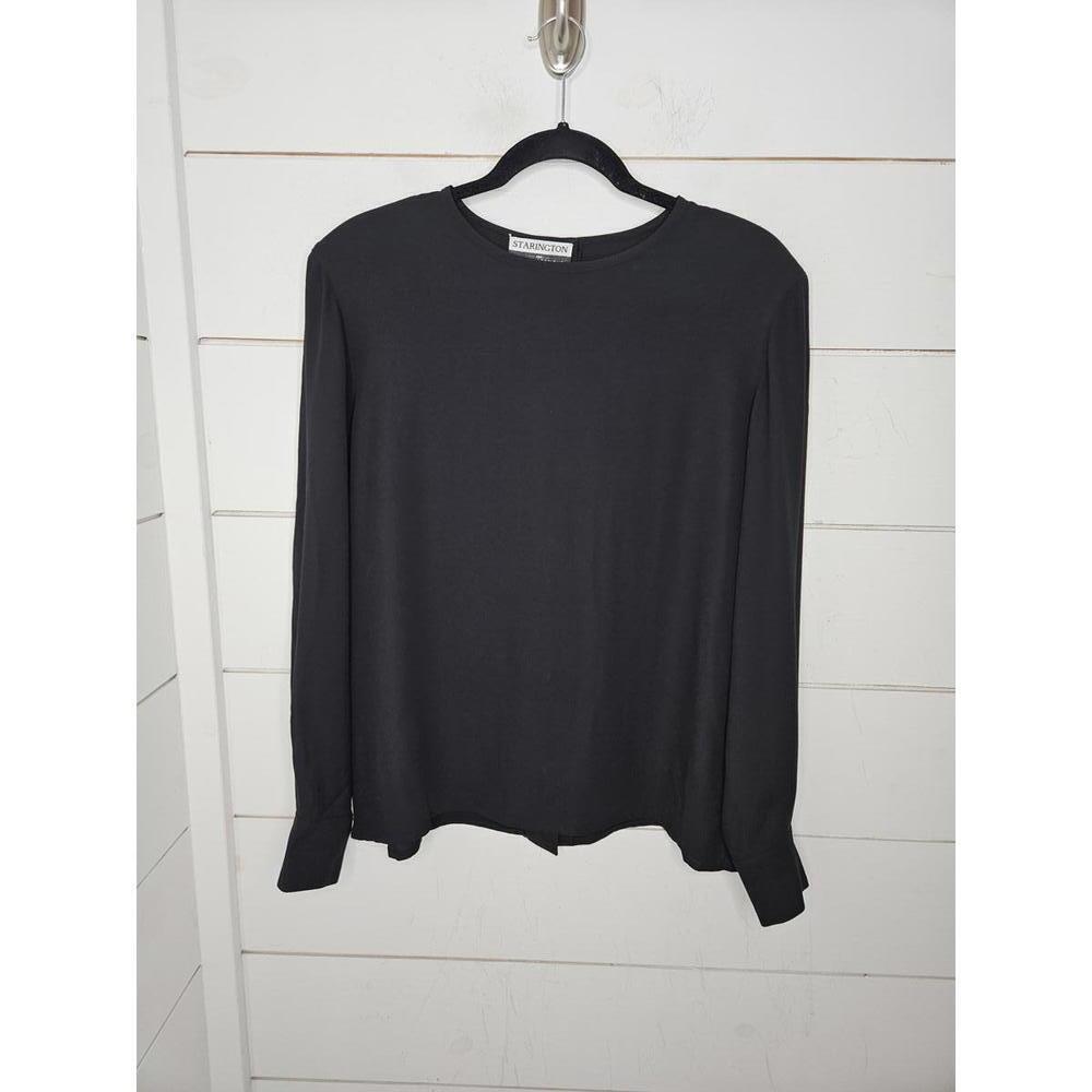 Vintage 80s Starington for Sax Fifth Ave black silk button down back blouse